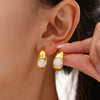 Wholesale Earrings 316L Stainless Steel Pearl Drop Oil Cshaped Geometric Electroplating