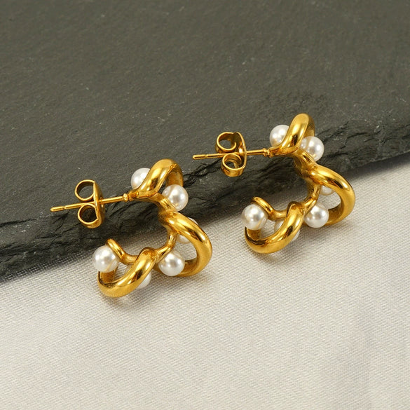 Wholesale Earrings Stainless Steel Pearl Geometric Retro Fashion For Women