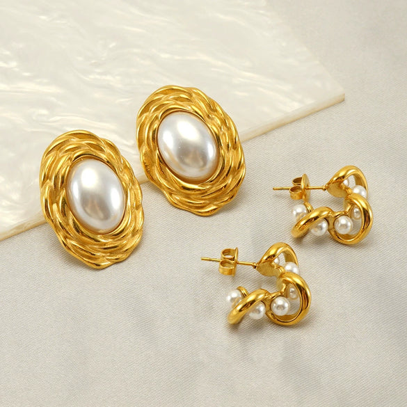 Wholesale Earrings Stainless Steel Pearl Geometric Retro Fashion For Women