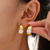 Wholesale Earrings Stainless Steel Pearl Powder Drop Oil Geometric Cshaped 18K Gold Plated