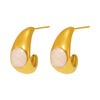 Wholesale Earrings Stainless Steel Pearl Powder Drop Oil Geometric Cshaped 18K Gold Plated