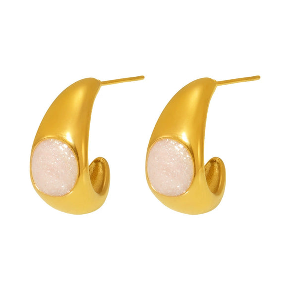 Wholesale Earrings Stainless Steel Pearl Powder Drop Oil Geometric Cshaped 18K Gold Plated