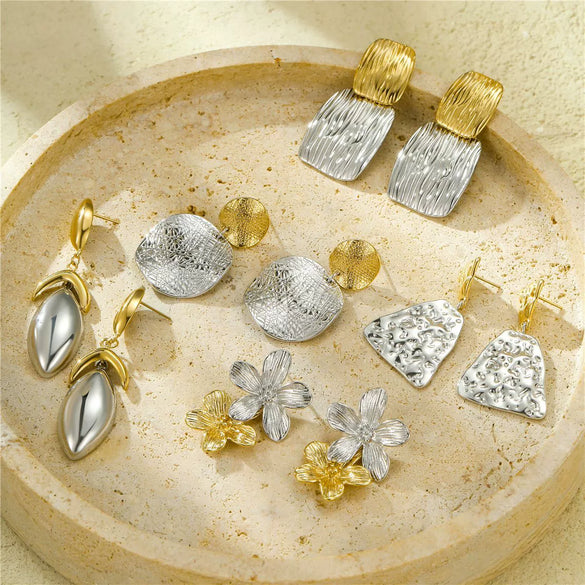 Wholesale Earrings Stainless Steel Petals Geometric Pattern 18K Gold Plated Vintage Style