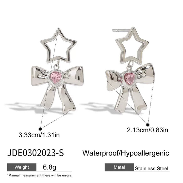 Wholesale Earrings Stainless Steel Pink Zircon Gold And Silver Color Matching Geometric Bow Star Electroplated For Women