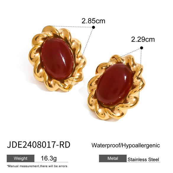 Wholesale Earrings Stainless Steel Red Agate Resin Drop Glue Geometric Electroplating Women's