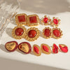 Wholesale Earrings Stainless Steel Red Agate Resin Drop Glue Geometric Electroplating Women's
