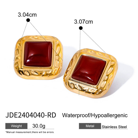 Wholesale Earrings Stainless Steel Red Agate Resin Drop Glue Geometric Electroplating Women's