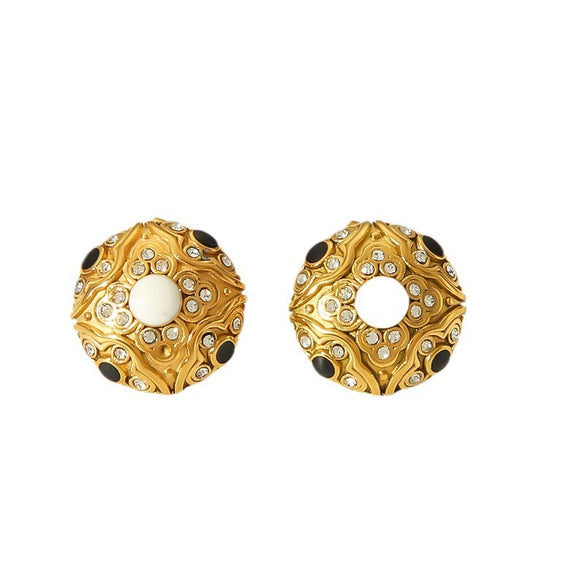 Wholesale Earrings Stainless Steel Retro Round Pearl Inlaid With White Stone Geometric Ushape Electroplated For Women