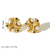 Wholesale Earrings Stainless Steel Retro Round Pearl Inlaid With White Stone Geometric Ushape Electroplated For Women