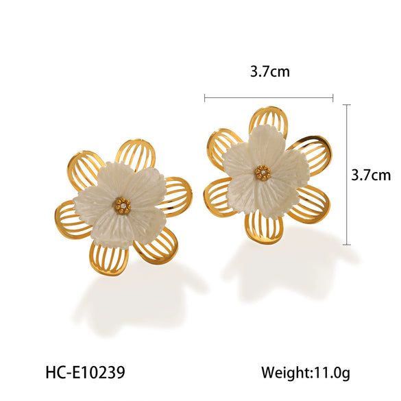 Wholesale Earrings Stainless Steel Retro Style Flower Geometric Electroplated For Women