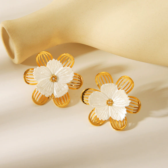 Wholesale Earrings Stainless Steel Retro Style Flower Geometric Electroplated For Women