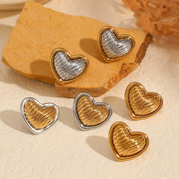 Wholesale Earrings Stainless Steel Retro Style Heart Pattern Electroplating For Women