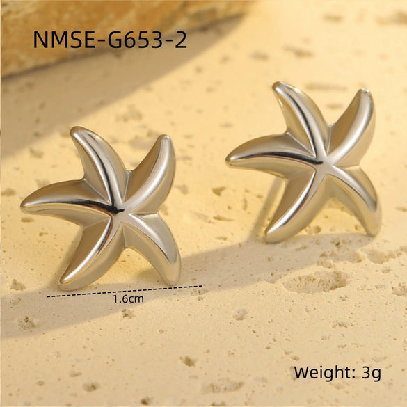 Wholesale Earrings Stainless Steel Star Geometric 18K Gold Plated Marine Style