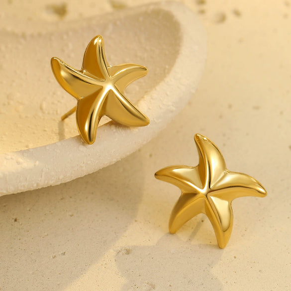 Wholesale Earrings Stainless Steel Star Geometric 18K Gold Plated Marine Style