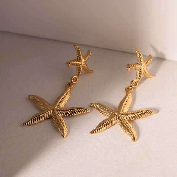 Wholesale Earrings Stainless Steel Starfish Pendant Retro Simple Ocean Style Geometric Electroplating For Women