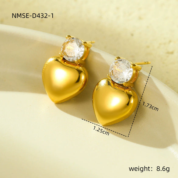 Wholesale Earrings Stainless Steel Titanium Steel Fashion Style Love Shape Inlaid Zircon Electroplated