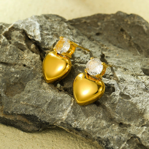 Wholesale Earrings Stainless Steel Titanium Steel Fashion Style Love Shape Inlaid Zircon Electroplated