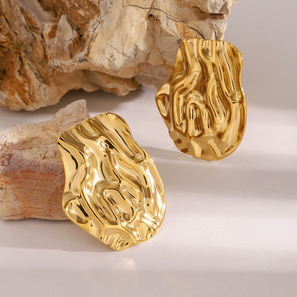 Wholesale Earrings Stainless Steel Vintage Antique Geometric Hammer Water Pattern Electroplating For Women