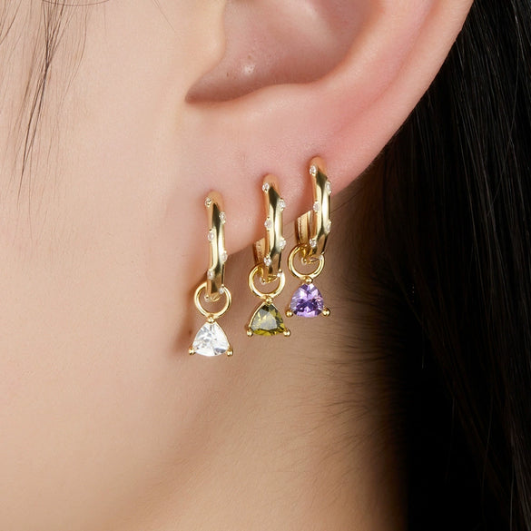 Wholesale Earrings 925 Sterling Silver Geometric Colored Diamond Threeclaw Electroplated For Women