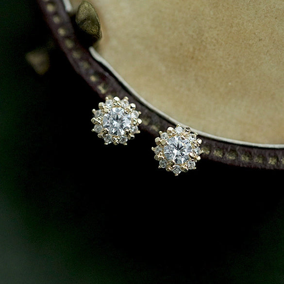 Wholesale Earrings 925 Sterling Silver Goldplated Geometric Sun Design Set With Diamonds Retro Light Luxury Style