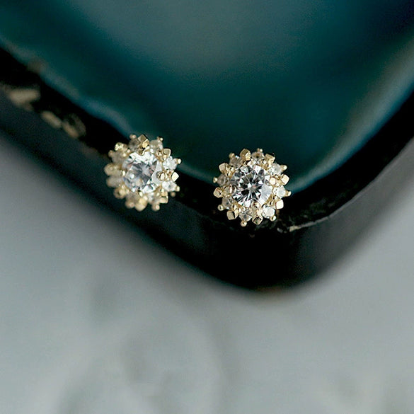 Wholesale Earrings 925 Sterling Silver Goldplated Geometric Sun Design Set With Diamonds Retro Light Luxury Style