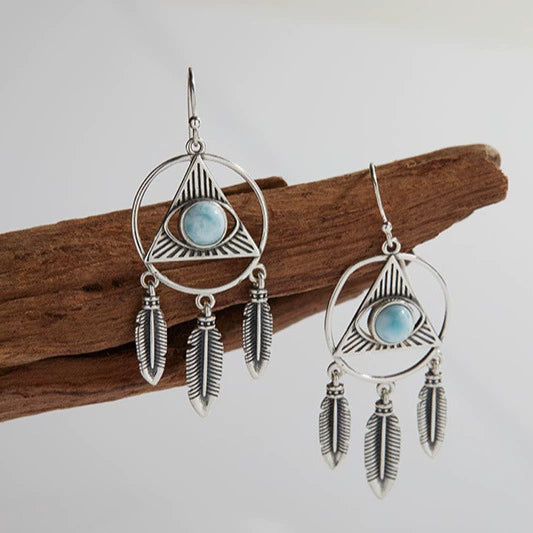 Wholesale Earrings 925 Sterling Silver Inlaid Natural Sea Grain Stone Dropshaped Hollow Tassel Light Luxury Style