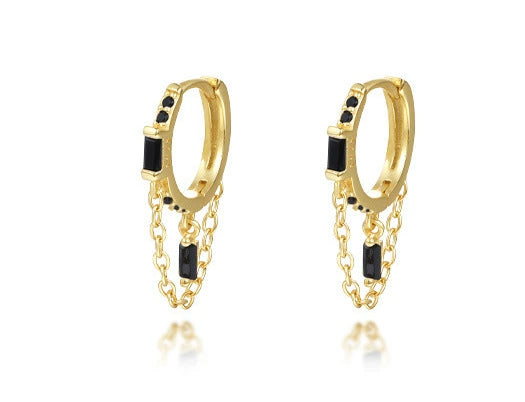 Wholesale Earrings 925 Sterling Silver Long Tassel Round Chain Zircon Geometric Style