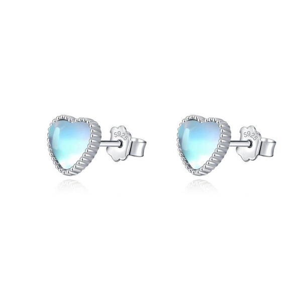 Wholesale Earrings 925 Sterling Silver Moonstone Heart Inlay Design For Women