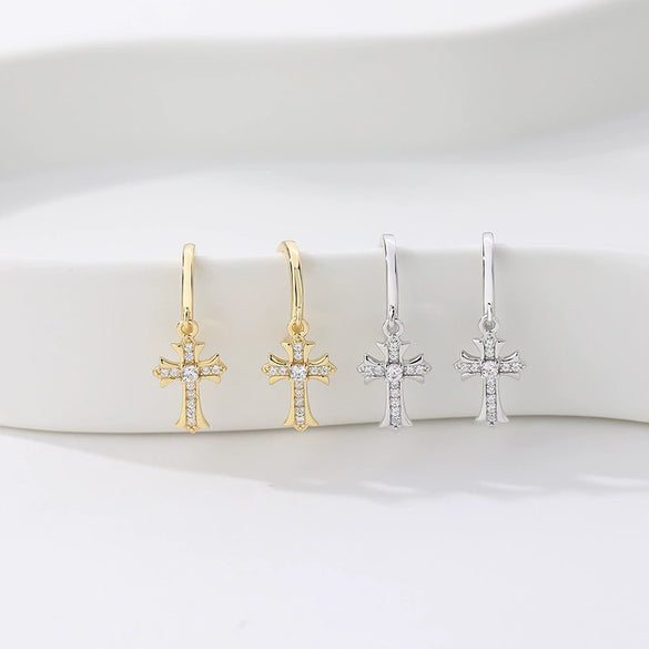 Wholesale Earrings 925 Sterling Silver Zircon Cross Geometric Design