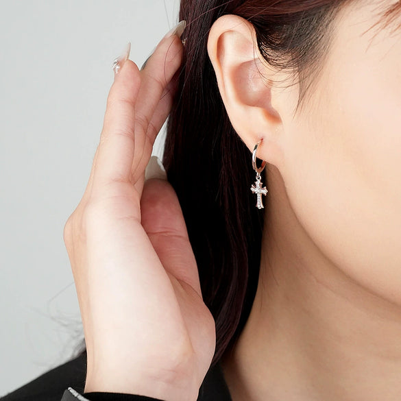 Wholesale Earrings 925 Sterling Silver Zircon Cross Geometric Design