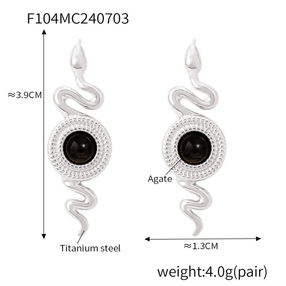 Wholesale Earrings 316L Stainless Steel Agate Natural Stone Geometric Snake Shape Electroplating Design