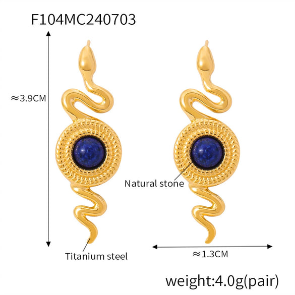 Wholesale Earrings 316L Stainless Steel Agate Natural Stone Geometric Snake Shape Electroplating Design