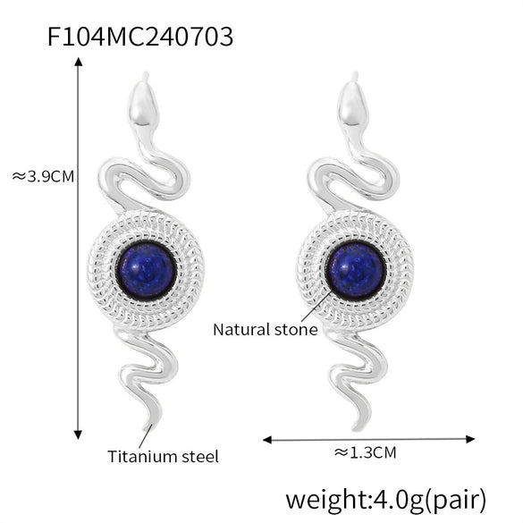 Wholesale Earrings 316L Stainless Steel Agate Natural Stone Geometric Snake Shape Electroplating Design
