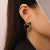 Wholesale Earrings 316L Stainless Steel Black Glass Inlaid Geometric British Retro Style Gold Plated