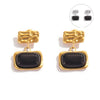 Wholesale Earrings 316L Stainless Steel Black Glass Inlaid Geometric British Retro Style Gold Plated