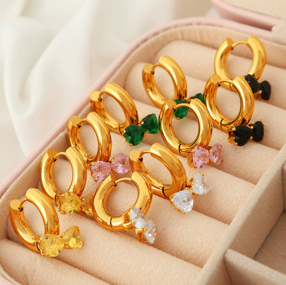 Wholesale Earrings 316L Stainless Steel Bow Inlaid Zircon Electroplated