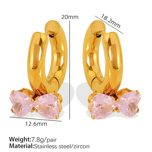 Wholesale Earrings 316L Stainless Steel Bow Inlaid Zircon Electroplated