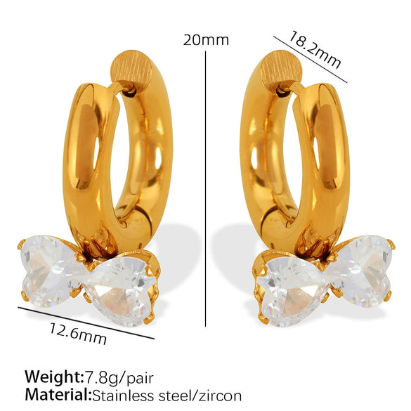 Wholesale Earrings 316L Stainless Steel Bow Inlaid Zircon Electroplated