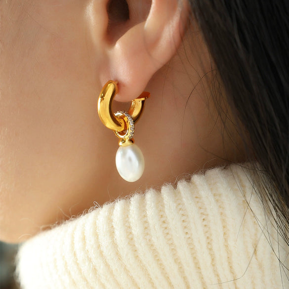 Wholesale Earrings 316L Stainless Steel Geometric C Shaped Retro Electroplated For Women
