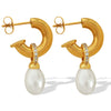 Wholesale Earrings 316L Stainless Steel Geometric C Shaped Retro Electroplated For Women