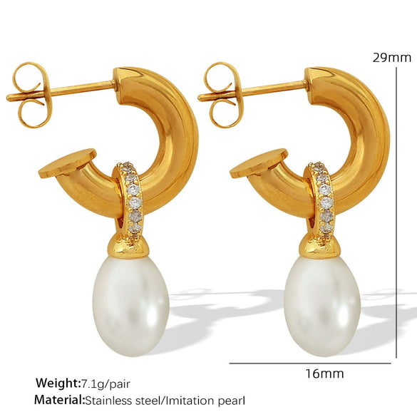 Wholesale Earrings 316L Stainless Steel Geometric C Shaped Retro Electroplated For Women