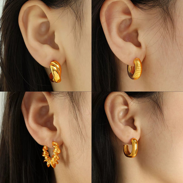 Wholesale Earrings 316L Stainless Steel Geometric Cross Gold Plated For Women Retro Style