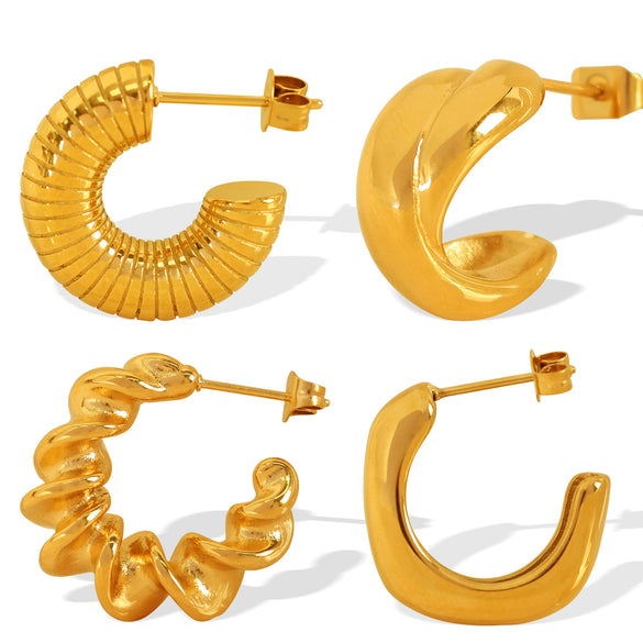 Wholesale Earrings 316L Stainless Steel Geometric Cross Gold Plated For Women Retro Style