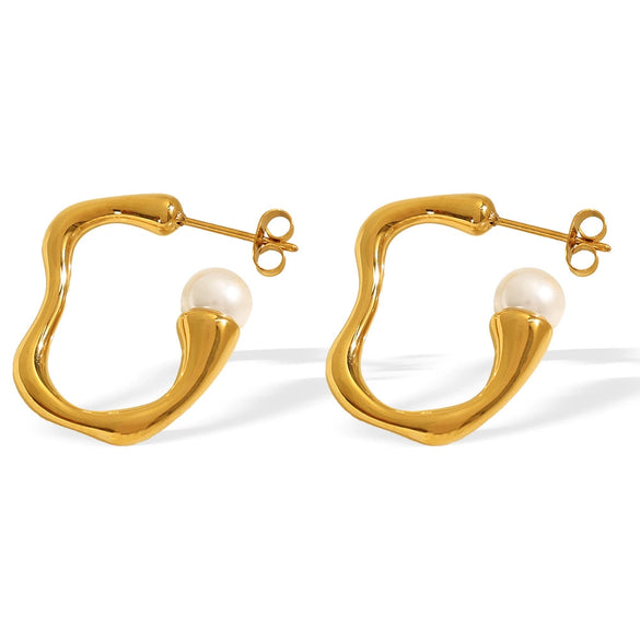 Wholesale Earrings 316L Stainless Steel Geometric Electroplated Imitation Pearl For Women