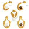 Wholesale Earrings 316L Stainless Steel Geometric Ripple Imitation Pearl C Shape Electroplating Design For Women