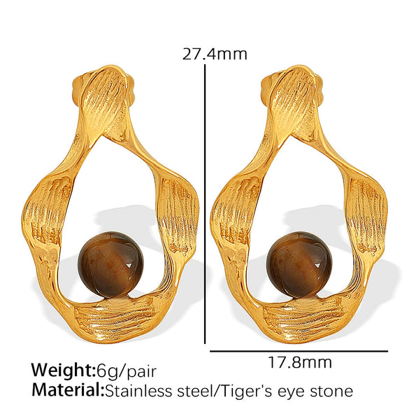 Wholesale Earrings 316L Stainless Steel Geometric Ripple Imitation Pearl C Shape Electroplating Design For Women