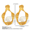 Wholesale Earrings 316L Stainless Steel Geometric Ripple Imitation Pearl C Shape Electroplating Design For Women