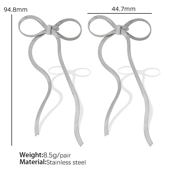 Wholesale Earrings 316L Stainless Steel Gold Plated Bow Tassel Retro Fashion Design
