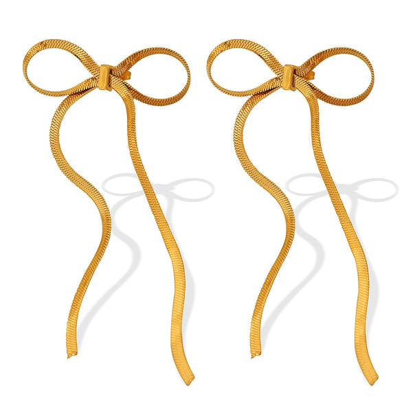 Wholesale Earrings 316L Stainless Steel Gold Plated Bow Tassel Retro Fashion Design