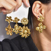 Wholesale Earrings Titanium Steel 18K Gold Plated Flower Leaves Retro High Grade Exaggerated Style